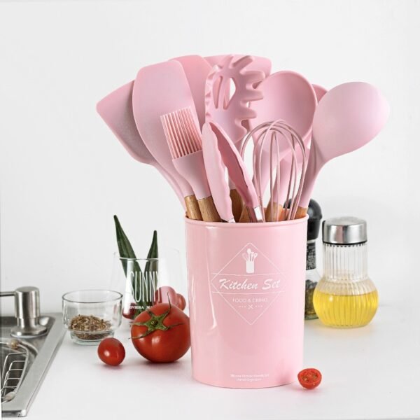 12 Pcs Wooden Silicone Kitchen Spoons Set