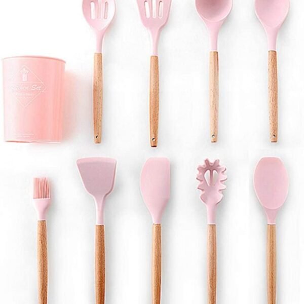 12 Pcs Wooden Silicone Kitchen Spoons Set