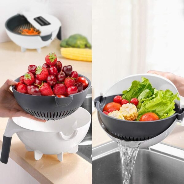 9 in 1 Magic Multifunctional Rotate Vegetable Cutter with Drain Basket