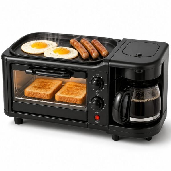 3-in-1 Breakfast Machine with Coffee Maker, Mini Oven & Non-Stick Grill