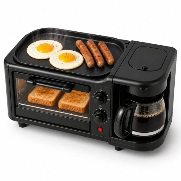 3-in-1 Breakfast Machine with Coffee Maker, Mini Oven & Non-Stick Grill