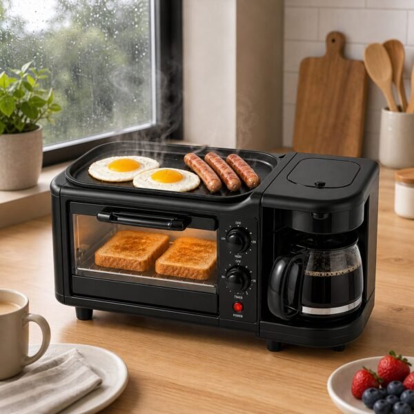 3-in-1 Breakfast Machine with Coffee Maker, Mini Oven & Non-Stick Grill