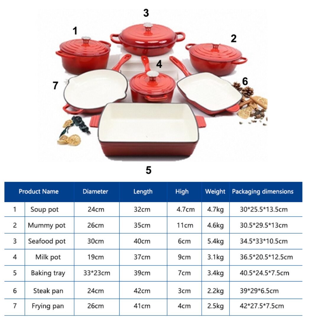 11 pcs enamel cast iron cookware