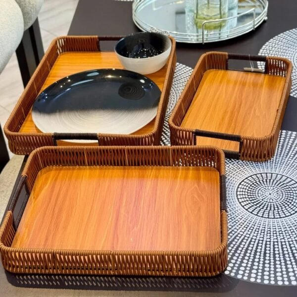 Multifunctional Rattan & Bamboo Square Serving Tray
