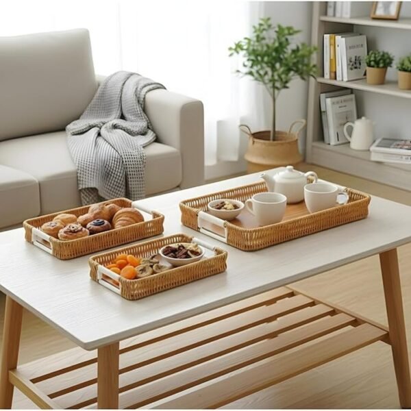 Multifunctional Rattan & Bamboo Square Serving Tray