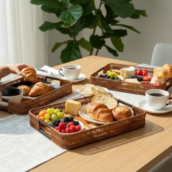 Ashnahome three multifunctional bamboo serving trays in use on a table
