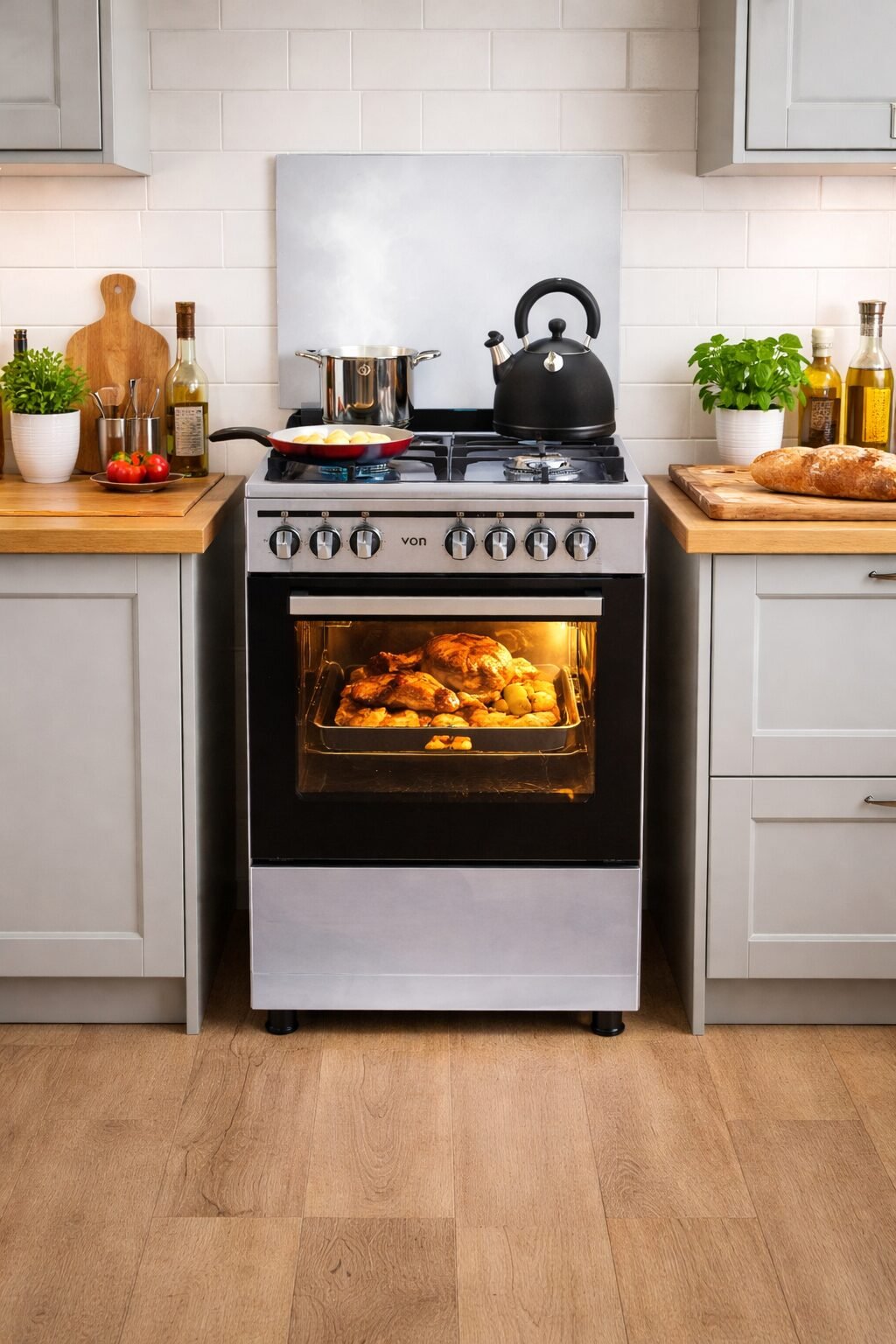 VON 3Gas+1Electric Burner Freestanding Cooker in use in a kitchen