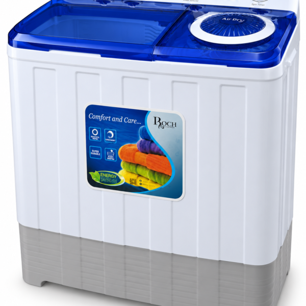 Roch 8KG Twin Tub Top Load Washing Machine – Semi-Automatic Wash & Spin