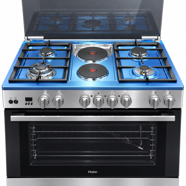 Haier 4 Gas Burner + 2 Electric Plates 60x90 Cooker with Electric Long Oven - HCR6042EDS