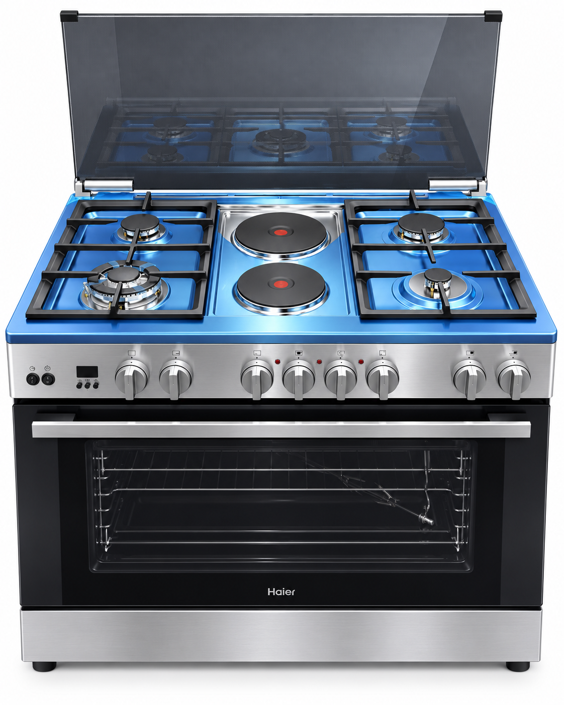 Haier 4 Gas Burner + 2 Electric Plates 60x90 Cooker with Electric Long Oven - HCR6042EDS