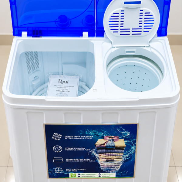 Roch 8KG Twin Tub Top Load Washing Machine – Semi-Automatic Wash & Spin