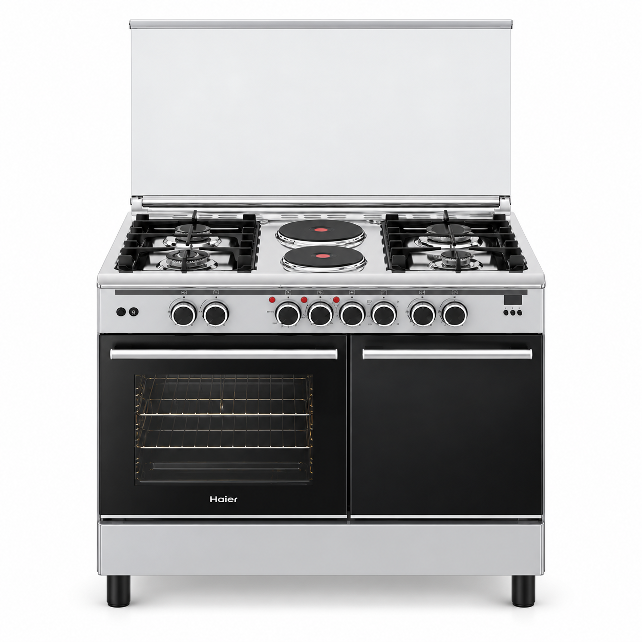 Haier HCR6042EDS 60x90 4+2 Standing Cooker with Gas Sensor, Gas Cylinder Compartment & Wide Electric Oven