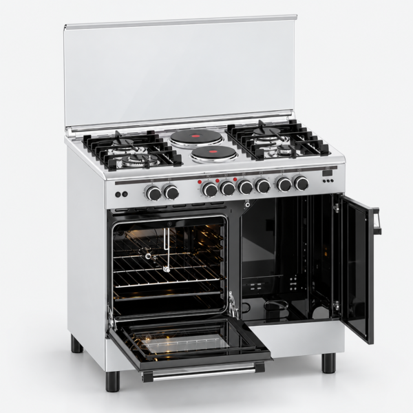 Haier HCR6042EDS 60x90 4+2 Standing Cooker with Gas Sensor, Gas Cylinder Compartment & Wide Electric Oven