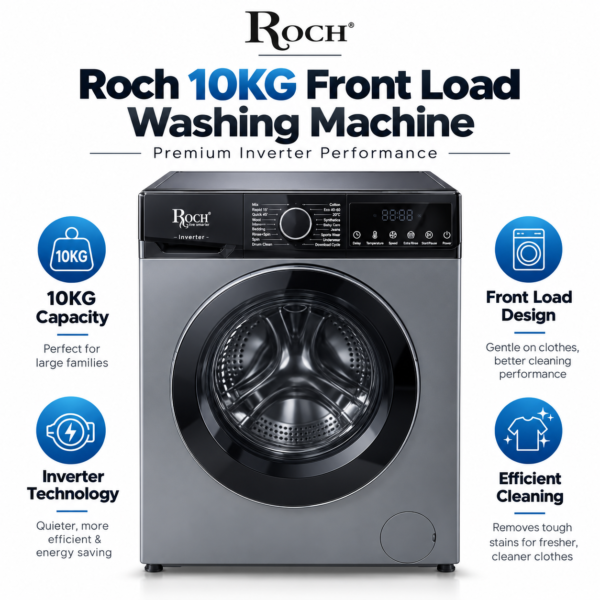 Roch 10KG Fully Automatic Front Load Washing Machine | Inverter Technology | Digital Display